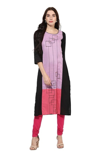 Mytri Purple & Black Printed Straight Kurta Mytri Purple & Black Printed Straight Kurta