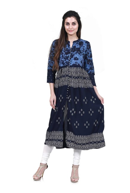 Mytri Navy Printed Anarkali Kurta Mytri Navy Printed Anarkali Kurta