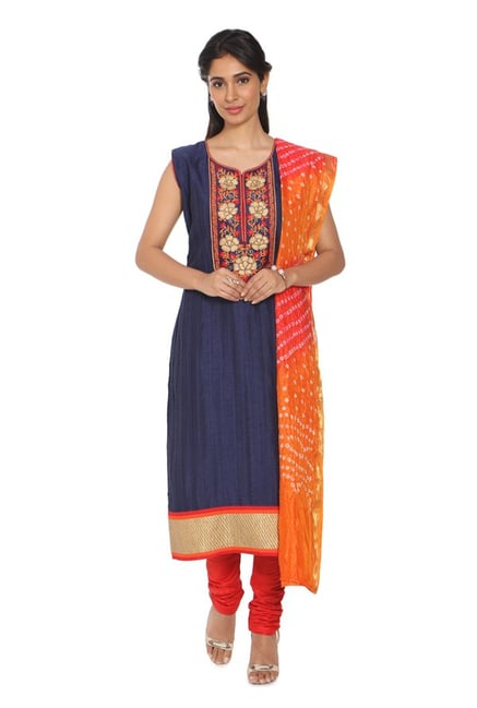 Soch Navy & Orange Chanderi Kurta With Churidar Soch Navy & Orange Chanderi Kurta With Churidar