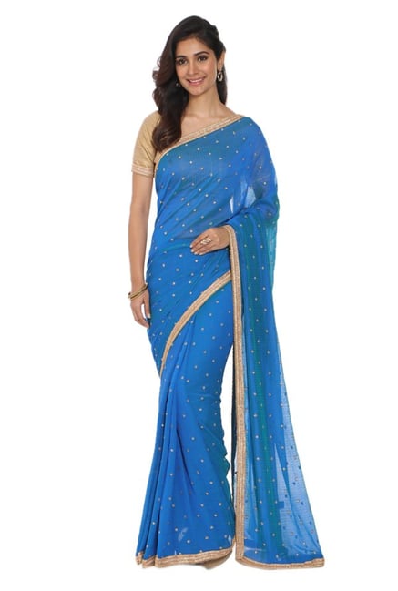 Soch Blue Embellished Chiffon Saree Soch Blue Embellished Chiffon Saree