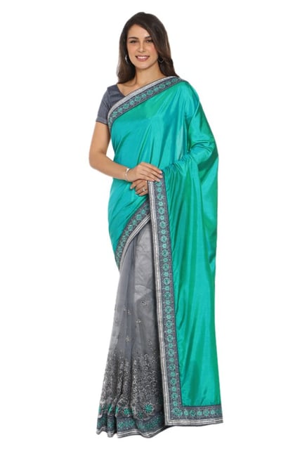 Soch Grey & Green Embroidered Silk Half & Half Saree Soch Grey & Green Embroidered Silk Half & Half Saree