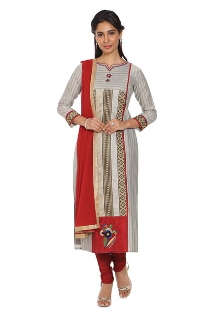 Soch Grey & Red Printed Cotton Kurta With Churidar Soch Grey & Red Printed Cotton Kurta With Churidar