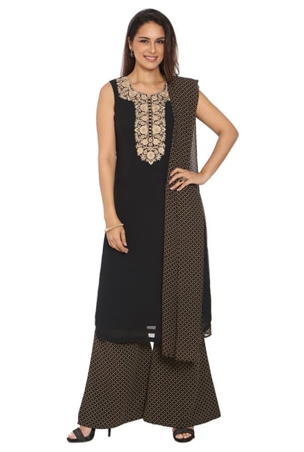 Soch Black Embroidered Georgette Kurta With Palazzo Soch Black Embroidered Georgette Kurta With Palazzo
