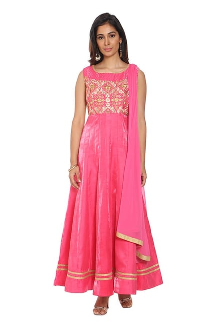 Soch Pink Embroidered Silk Anarkali Kurta With Churidar Soch Pink Embroidered Silk Anarkali Kurta With Churidar