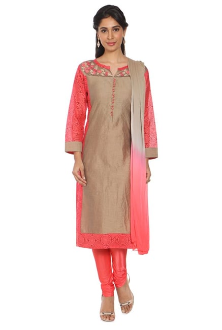 Soch Beige Embroidered Chanderi Kurta With Churidar Soch Beige Embroidered Chanderi Kurta With Churidar