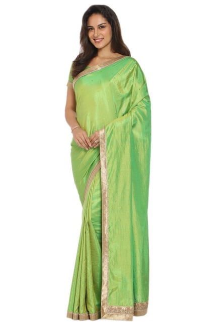 Soch Green Embellished Silk Saree Soch Green Embellished Silk Saree