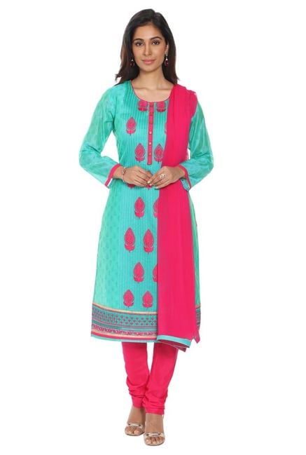 Soch Turquoise & Pink Chanderi Kurta With Churidar Soch Turquoise & Pink Chanderi Kurta With Churidar