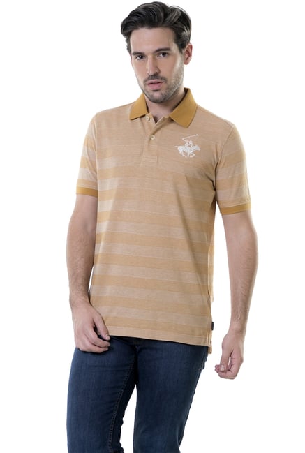 BHPC Beige Striped Cotton Polo T-Shirt BHPC Beige Striped Cotton Polo T-Shirt