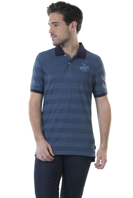 BHPC Blue Striped Short Sleeves Cotton Polo T-Shirt BHPC Blue Striped Short Sleeves Cotton Polo T-Shirt