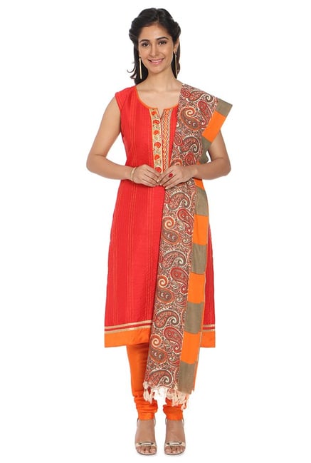 Soch Red & Orange Cotton Silk Kurta With Churidar Soch Red & Orange Cotton Silk Kurta With Churidar