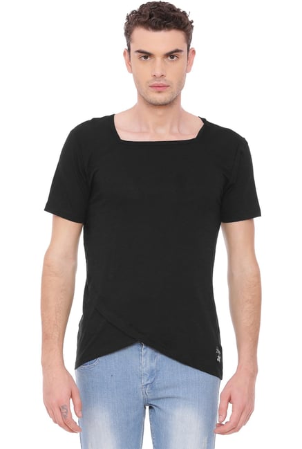 Kultprit Black Cotton Raglan Sleeves T-Shirt Kultprit Black Cotton Raglan Sleeves T-Shirt