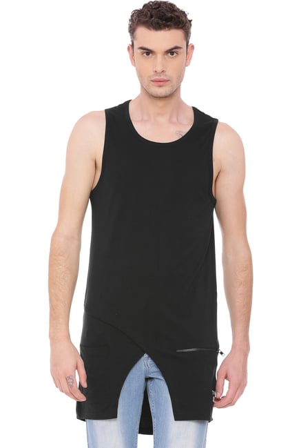 Kultprit Black Round Neck Cotton Vest Kultprit Black Round Neck Cotton Vest
