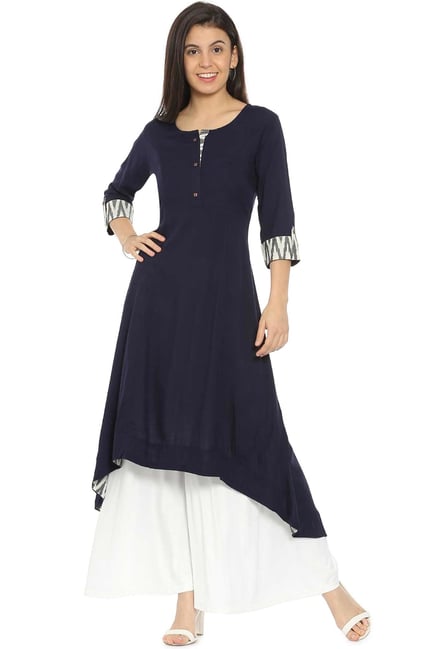 Soch Navy Regular Fit Rayon Kurta Soch Navy Regular Fit Rayon Kurta