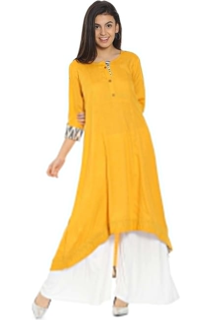 Soch Mustard Regular Fit Rayon Kurta Soch Mustard Regular Fit Rayon Kurta