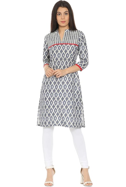 Soch White & Grey Printed Cotton Kurta Soch White & Grey Printed Cotton Kurta