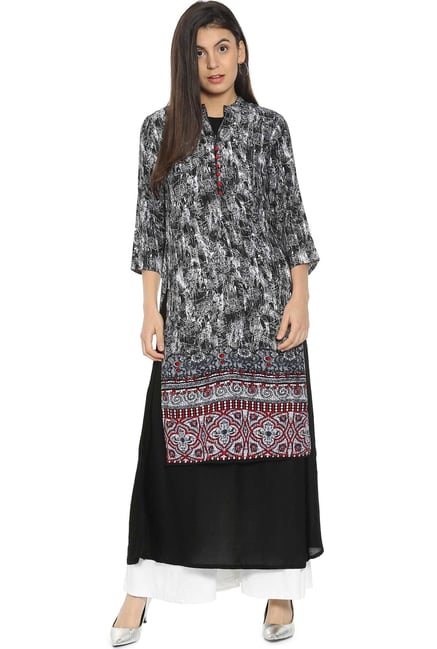 Soch Black Printed Rayon Kurta Soch Black Printed Rayon Kurta