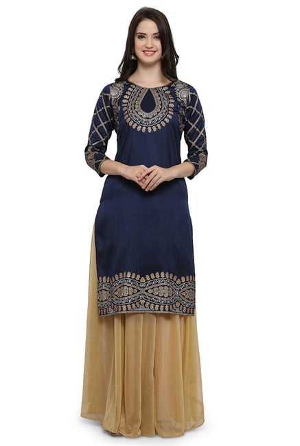Ahalyaa Navy Printed Poly Silk Kurta Ahalyaa Navy Printed Poly Silk Kurta