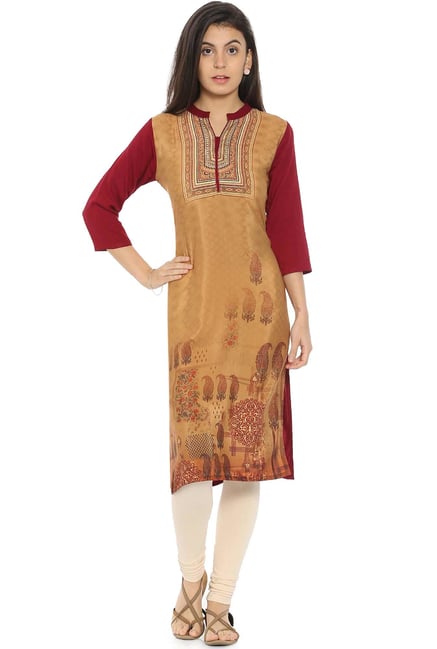 Soch Mustard Printed Rayon Kurta Soch Mustard Printed Rayon Kurta
