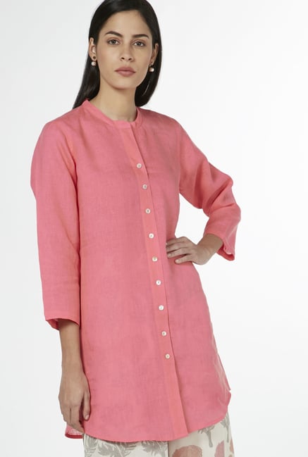 Zuba by Westside Pink Linen Kurta Zuba by Westside Pink Linen Kurta