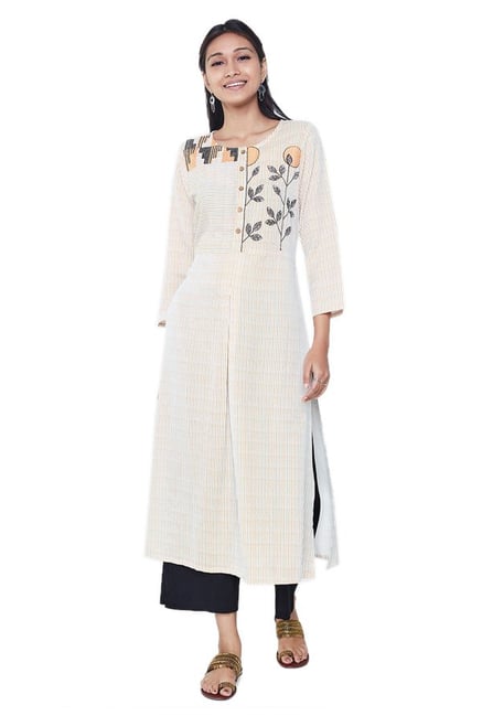 Global Desi Mustard Striped Rayon Viscose Kurta Global Desi Mustard Striped Rayon Viscose Kurta