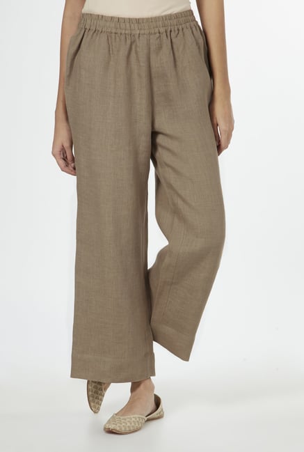 Zuba by Westside Beige Linen Palazzos Zuba by Westside Beige Linen Palazzos