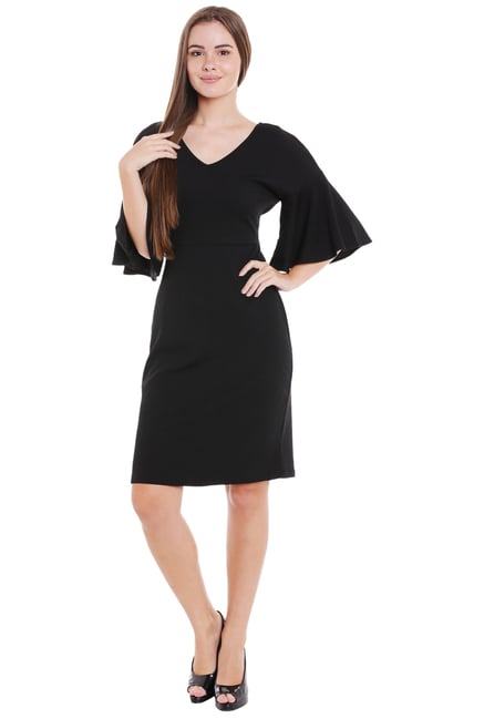 Globus Black Textured Knee Length Bodycon Dress Globus Black Textured Knee Length Bodycon Dress