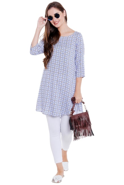Globus Blue Printed Boho Kurti Globus Blue Printed Boho Kurti