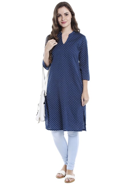 Globus Navy Printed Classic Kurta Globus Navy Printed Classic Kurta