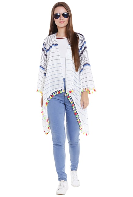 Globus White Printed Long Shrug Globus White Printed Long Shrug