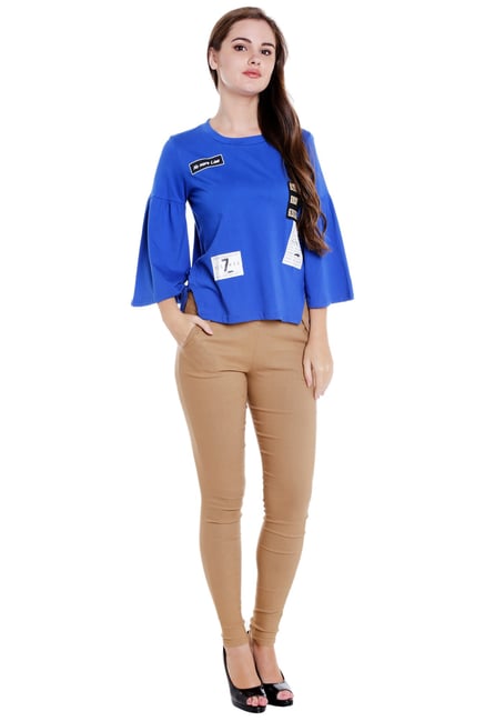 Globus Blue Patchwork Tie-Up Top Globus Blue Patchwork Tie-Up Top