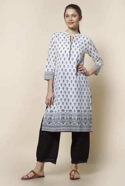 Zudio Off White Floral Kurta Zudio Off White Floral Kurta