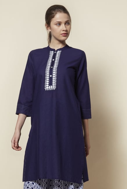 Zudio Navy Mirror-Work Kurta Zudio Navy Mirror-Work Kurta