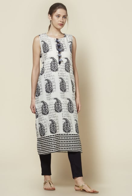 Zudio Off White Printed Kurta Zudio Off White Printed Kurta