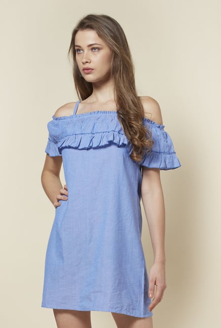 Zudio Blue Helen Cold-Shoulder Dress Zudio Blue Helen Cold-Shoulder Dress