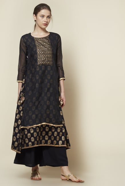Zudio Black Gold Print Kurta Zudio Black Gold Print Kurta