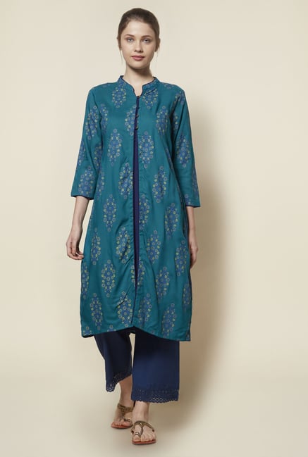 Zudio Teal Floral Kurta Zudio Teal Floral Kurta