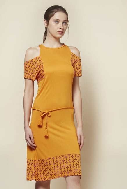 Zudio Mustard Cold-Shoulder Dress Zudio Mustard Cold-Shoulder Dress
