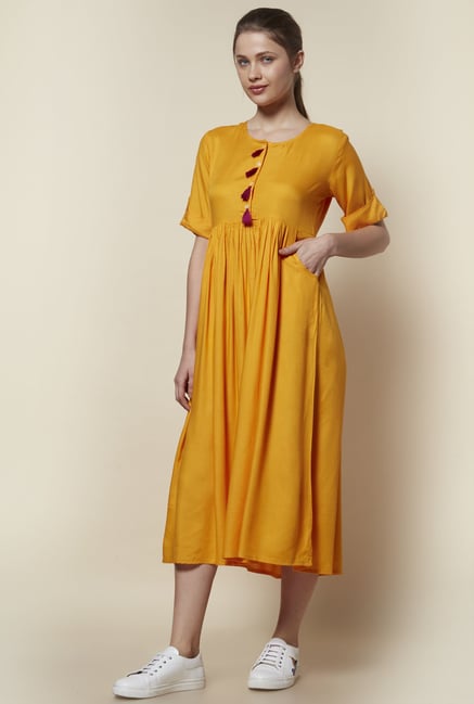 Zudio Mustard Slim Fit Tassel Dress Zudio Mustard Slim Fit Tassel Dress