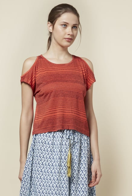 Zudio Orange Cold-Shoulder Top Zudio Orange Cold-Shoulder Top
