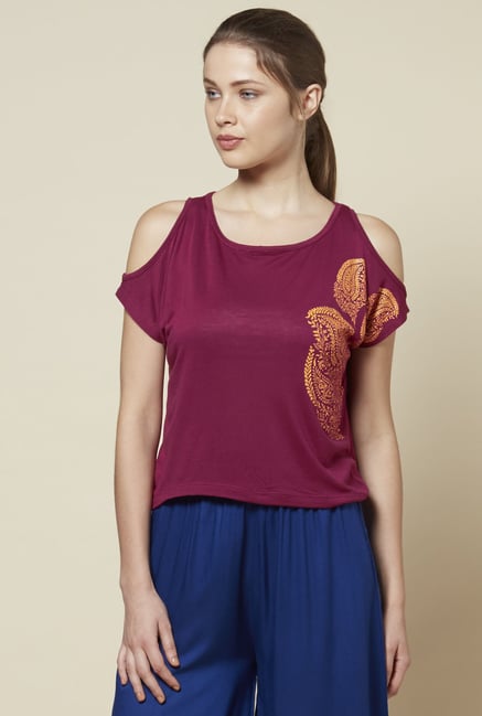 Zudio Magenta Cold-Shoulder Top Zudio Magenta Cold-Shoulder Top