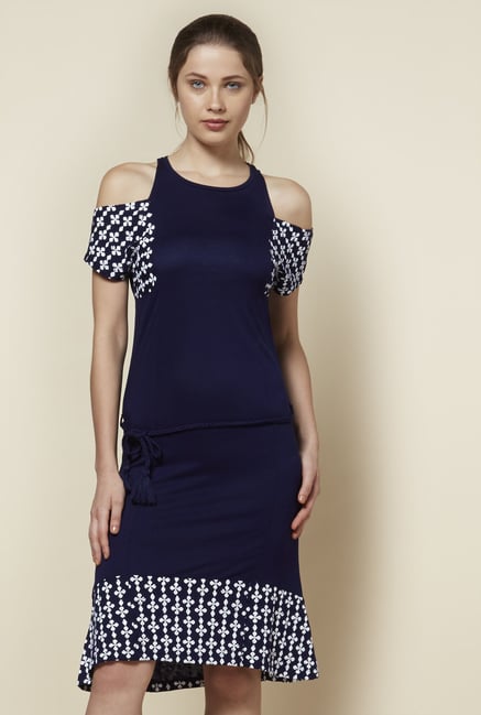 Zudio Navy Cold-Shoulder Dress Zudio Navy Cold-Shoulder Dress