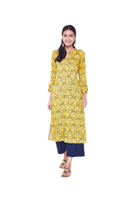 Global Desi Yellow Printed Kurta Global Desi Yellow Printed Kurta