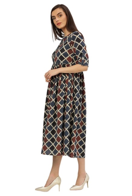 Desi Fusion Blue Geometric Print Dress Desi Fusion Blue Geometric Print Dress