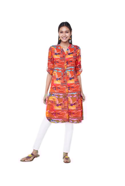 Global Desi Orange Printed Kurta Global Desi Orange Printed Kurta
