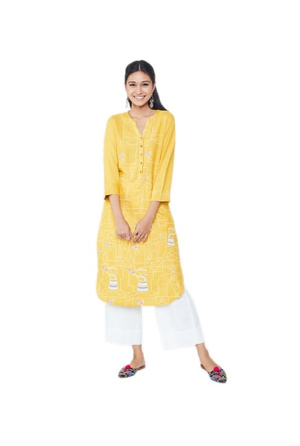 Global Desi Yellow Printed Kurta Global Desi Yellow Printed Kurta