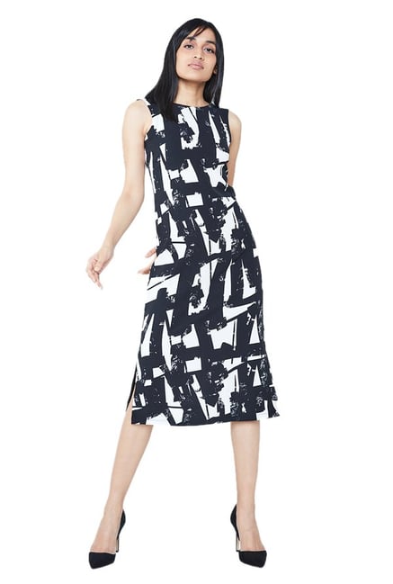 AND Black & White Printed Bodycon Below Knee Dress AND Black & White Printed Bodycon Below Knee Dress