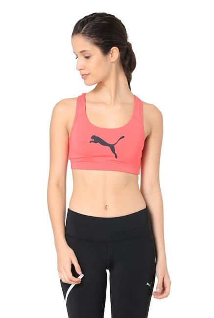 Puma Coral Logo Print PWRSHAPE Forever Sports Bra Puma Coral Logo Print PWRSHAPE Forever Sports Bra