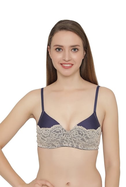 Clovia Beige & Navy Non Wired Padded T-Shirt Bra Clovia Beige & Navy Non Wired Padded T-Shirt Bra