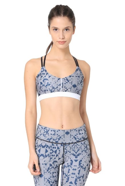 Puma White & Navy Printed Yogini Lux Sports Bra Puma White & Navy Printed Yogini Lux Sports Bra