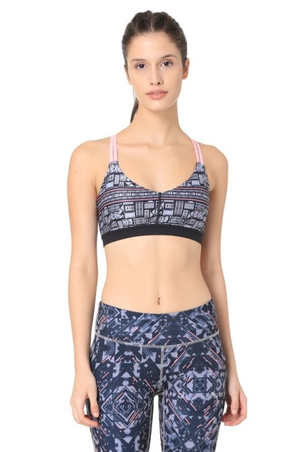 Puma Black & White Printed Yogini Lux Sports Bra Puma Black & White Printed Yogini Lux Sports Bra